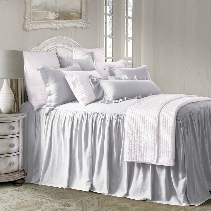 HiEnd Accents Luna Washed Linen Romantic Shabby Chic 3 Piece Bedspread Set - Light Gray - Full