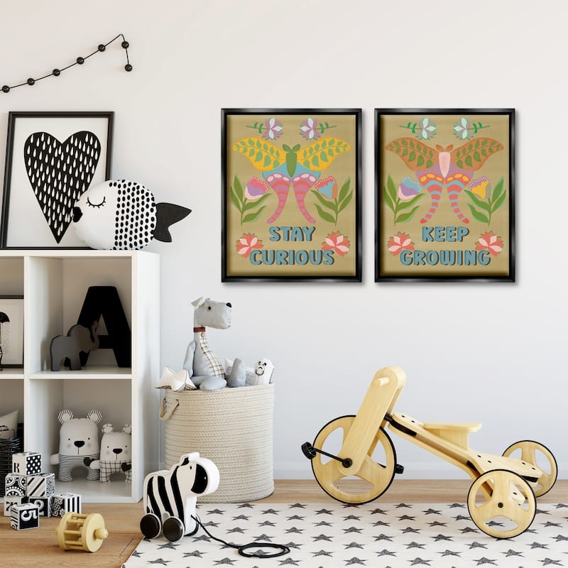 Stupell Stay Curious & Keep Growing Framed Floater Canvas Wall Art Design By Julia Frost (Set of 2)