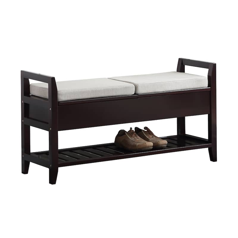 Indoor Bench Decorative Bench with Wooden Frame, Hallway Bench Storage Bench with Flapping Lid and Open Shelf