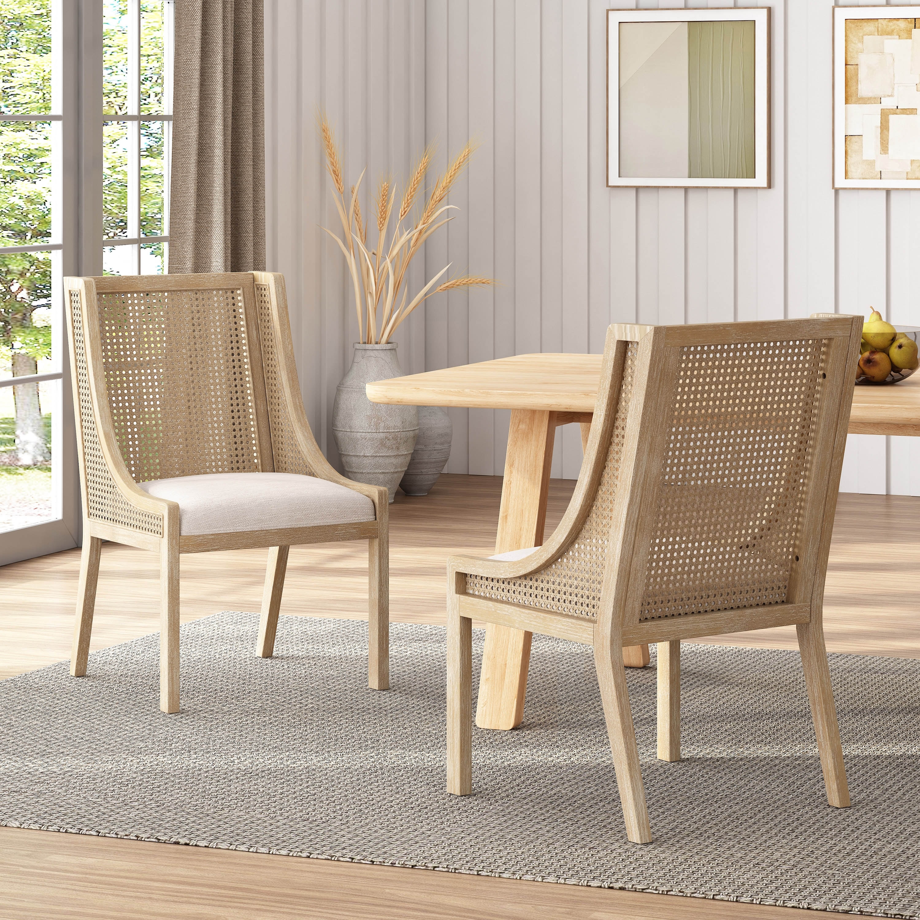 Maurers Cane and Wood Upholstered Dining Chairs (Set of 2) by Christopher  Knight Home