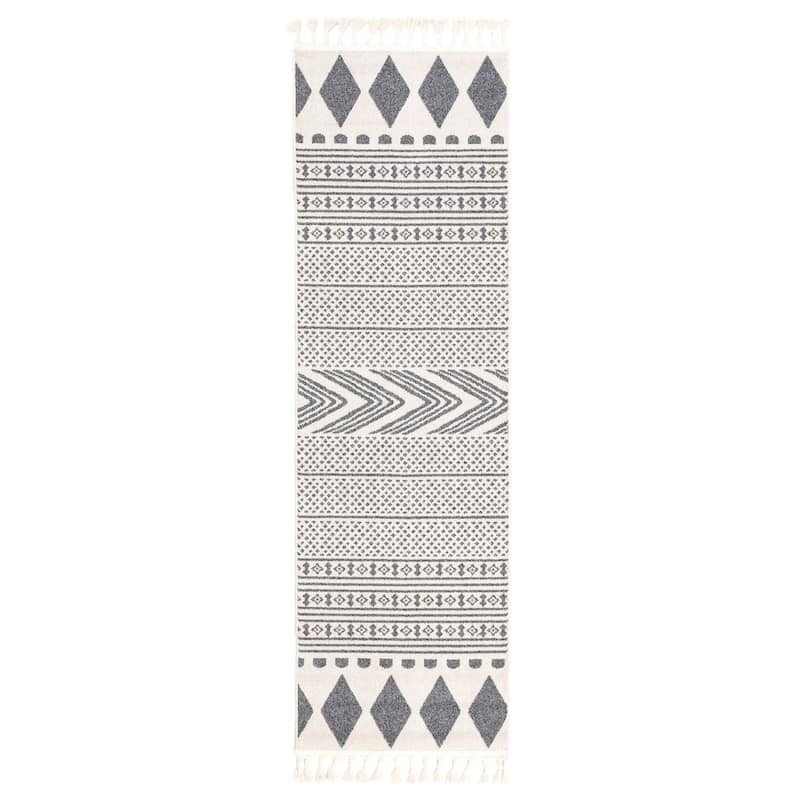 Well Woven Loop De Loop Cruce Geometric Tribal Area Rug - Grey - 2' 7" x 9' 3" - Runner