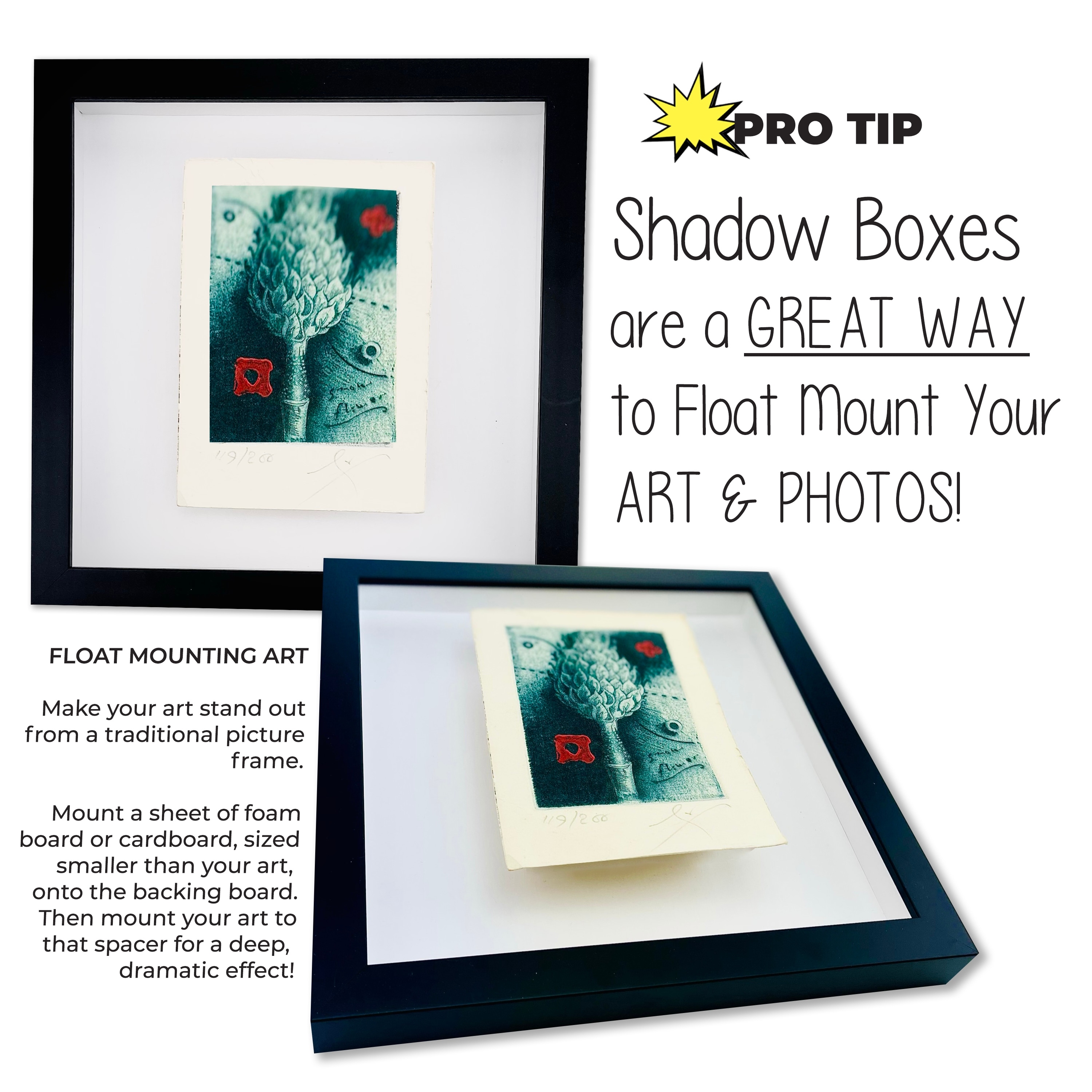 Natural 8x8 Wood Shadow Box with Red Acid-Free Backing - With 5/8