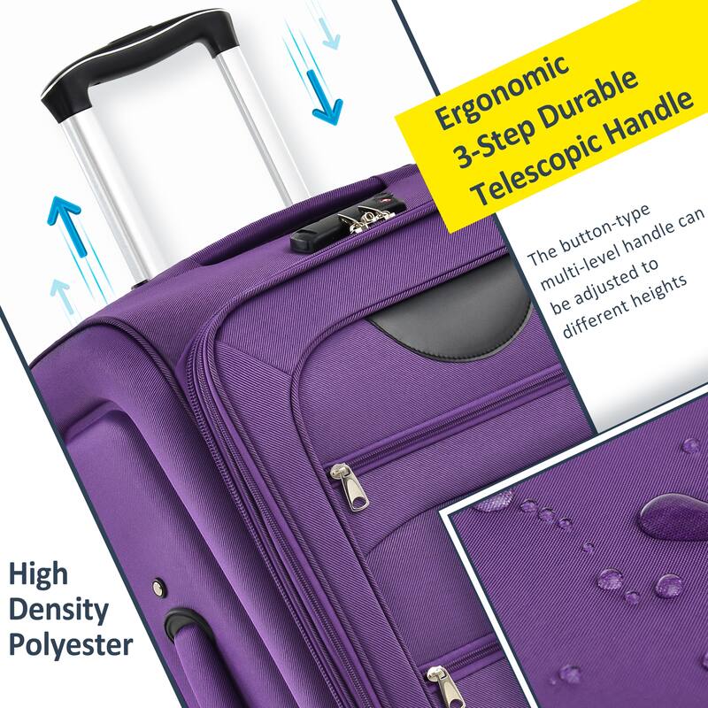 Merax 3 Piece Set Softside Luggage Sets with Spinner Wheels, Expandable Softshell Suitcase Set with Telescopic Handle