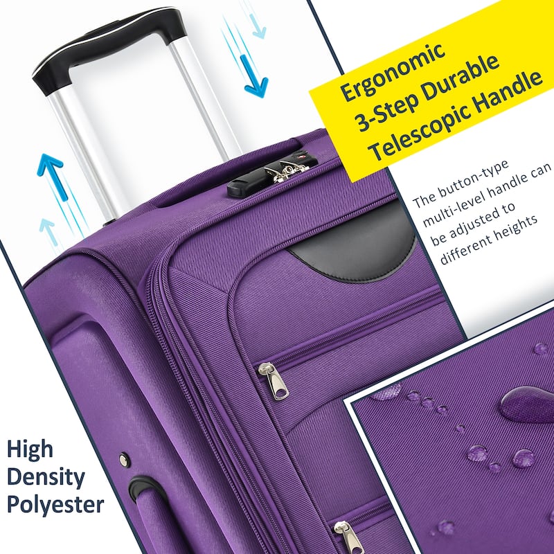 Softside Luggage Expandable 3 Piece Set Suitcase Upright Spinner Softshell Lightweight Luggage Travel Set