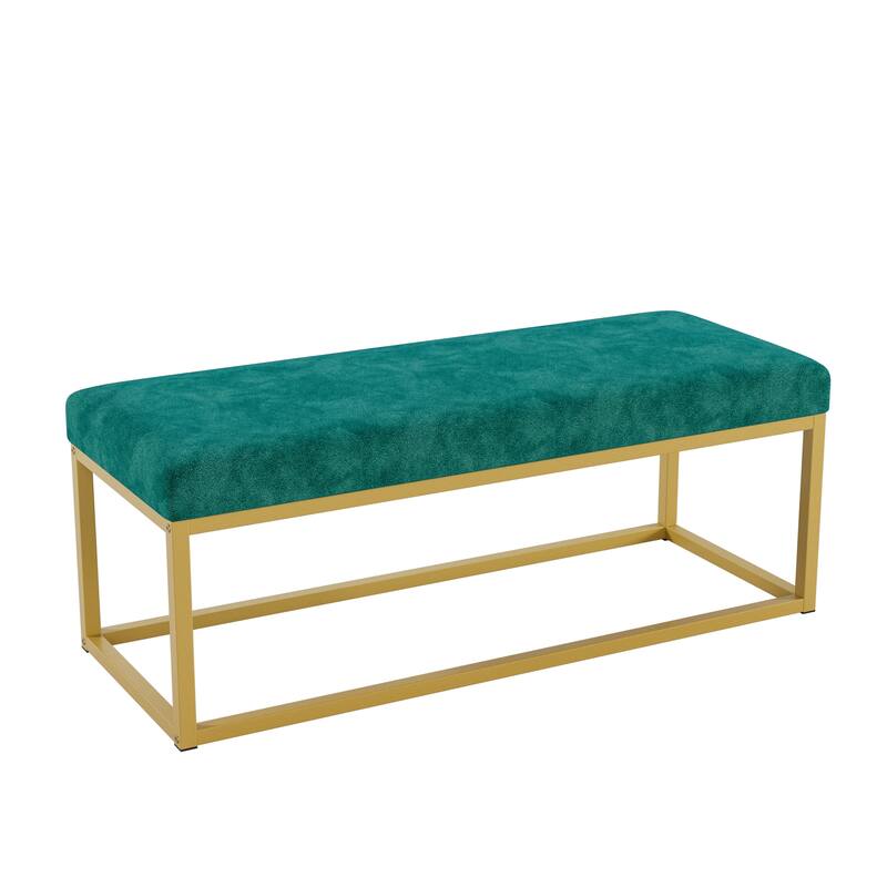 Storage Bench for Entryway, Bench with Steel Frame, Synthetic Leather, Living Dining Room, Mid-Century Modern, Loads 600 lb