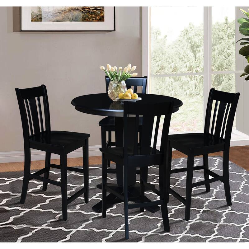 36 in Round Top Counter Height Dining Table with Stools in Black