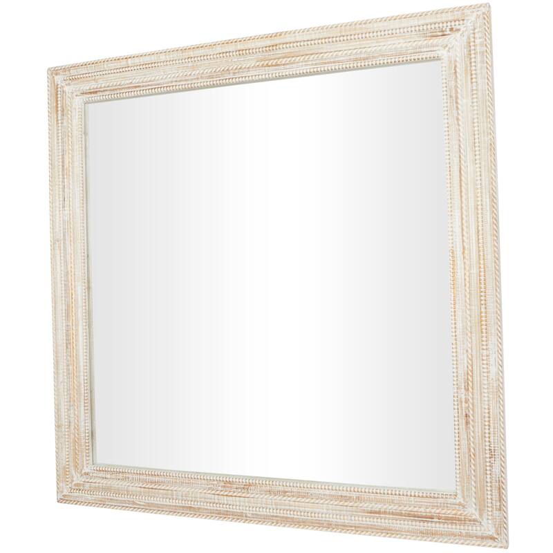 Cream Mango Wood Handmade Room Wall Mirror with Ribbed Edged Frame - 44"W, 44"H