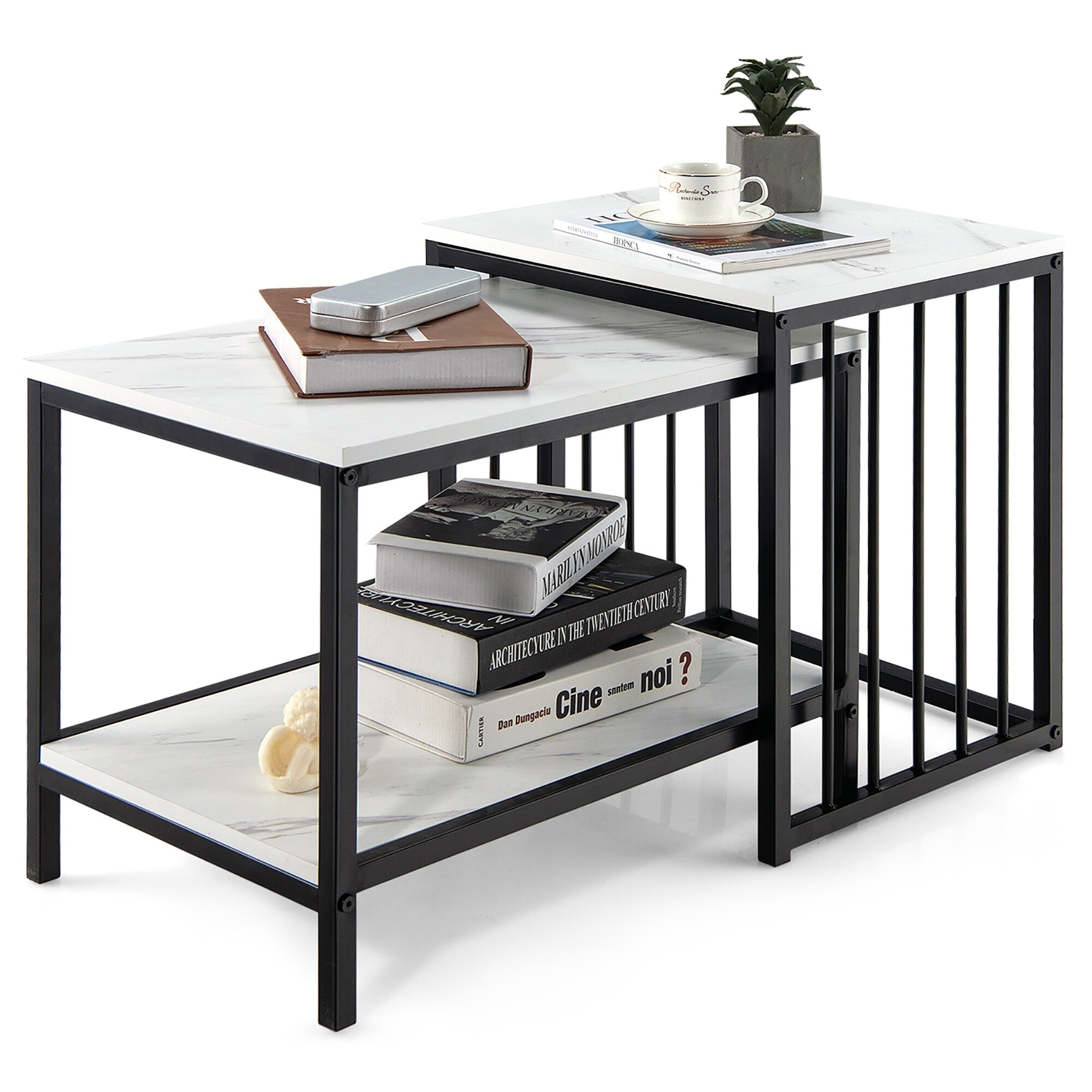 Costway Nesting Coffee Tables of 2 Coffee Side Tables W/ Storage Shelf - See Details