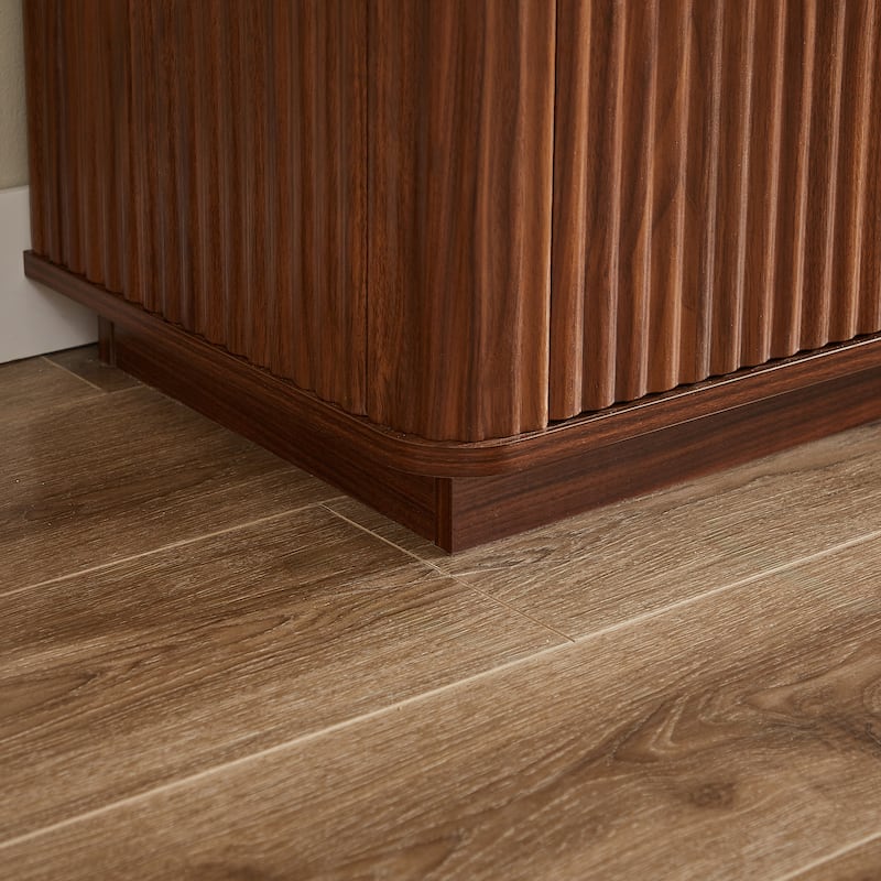 Anmytek 6 Drawer Dresser TV Stand 55 Inch Wide Modern Curved Wave Design Wood Dresser Organizer Walnut Finish