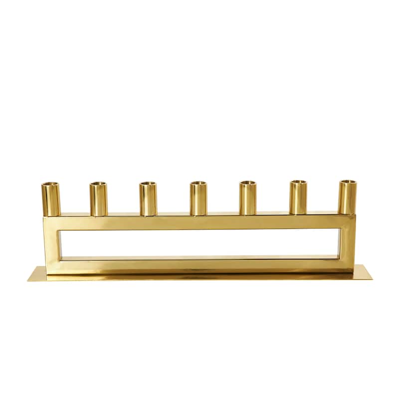 Stainless Steel Metal 7 Candle Candelabra with Rectangular Frame - Gold - Roche River Decor - 3"W x 22"L x 6"H
