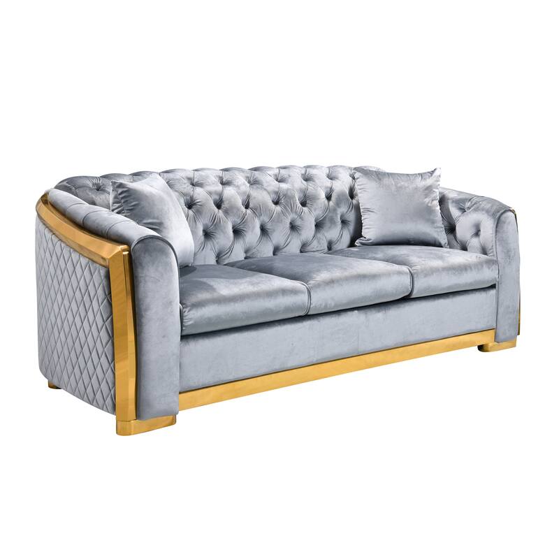 Velvet Luxury Chesterfield Sofa Set, 84 Inches Tufted 3 Seat Couch