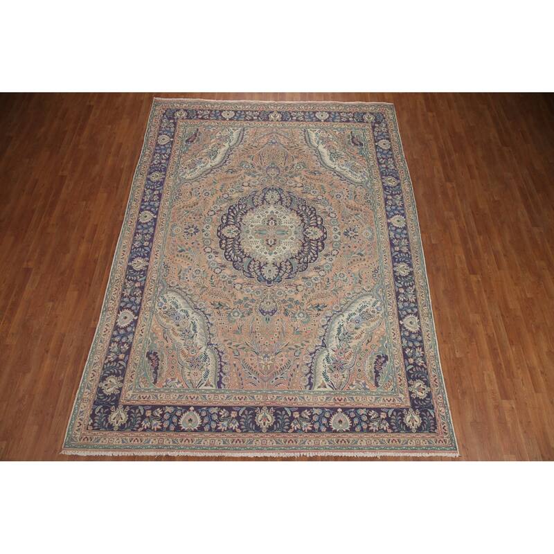 Hand Knotted Oriental 100% Wool Carpet Traditional Floral Pink Tabriz Area Rug - 11' 3'' X 8' 3''