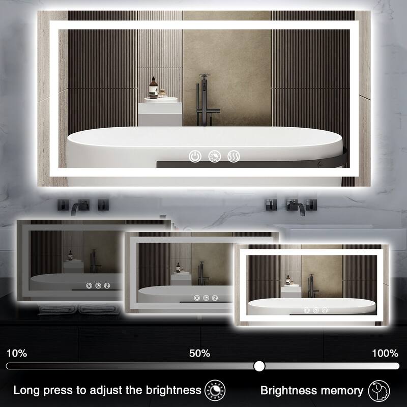 FTL Large LED Bathroom Vanity Mirror Wall Mounted Dimmable Anti-fog,Frameless,3-Color - 32×24in