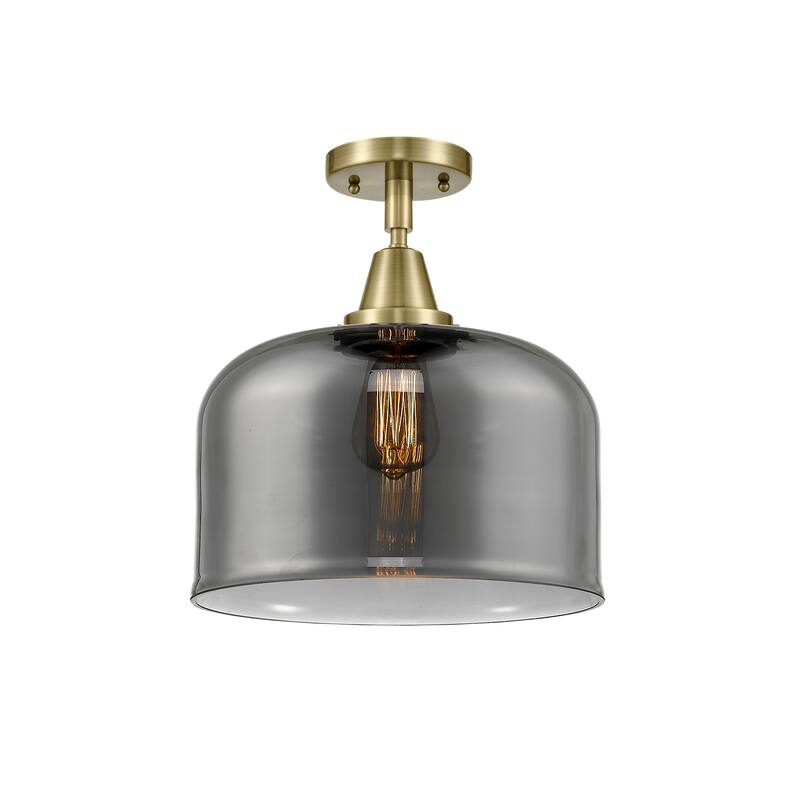 Innovations Lighting Caden Bell - 1 Light 12" Flush Mount - Antique Brass/Light Smoke