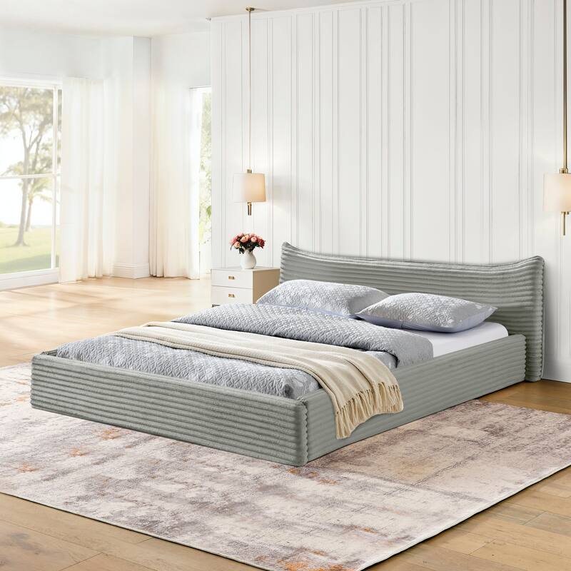 Roomfitters Queen Upholstered Velvet Platform Bed with Curved Headboard, Solid Wood Frame, No Box Spring Needed - Dark Grey - Queen