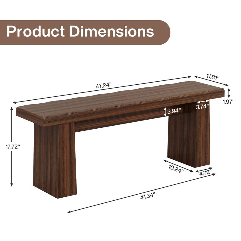 47'' Wood Bench with Double Pedestal for Entryway Kitchen Bedroom