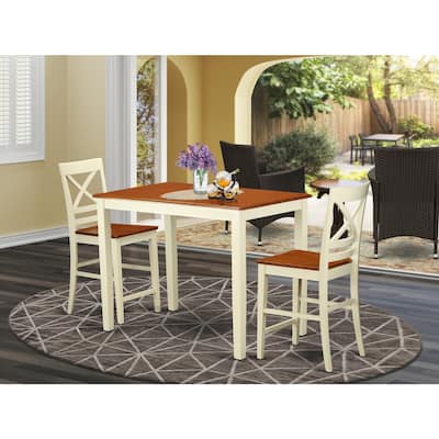HomeStock 3-Piece Buttermilk and Cherry Finish Solid Wood Top Counter Height Dining Table Set