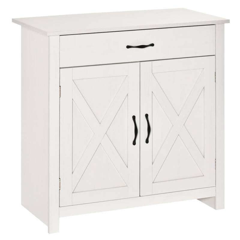 HOMCOM 32" Farmhouse Barn Door Style Sideboard Cabinet,Buffet Storage Cabinet Coffee Bar for Living Room or Entryway
