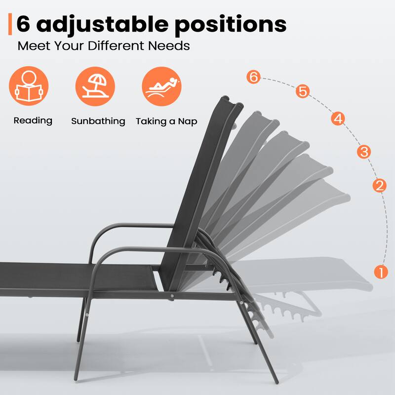 Pellebant 2/4PCS Outdoor Lounge Chair Aluminum with Adjustable Backrest