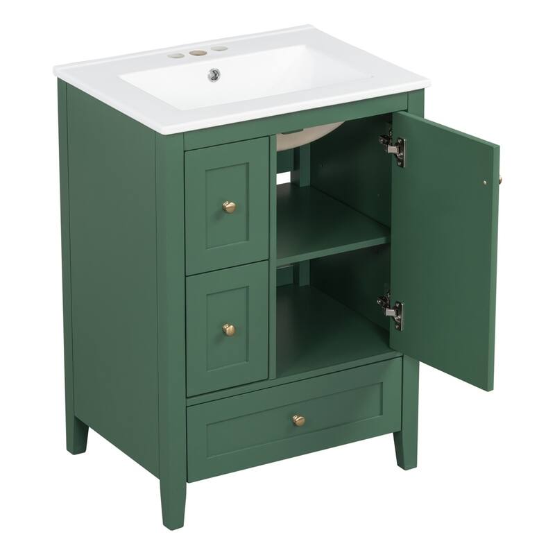 24 Inch Vanity, Engineered Wood,Deep Ceramic Sink,Adjustable Dividers
