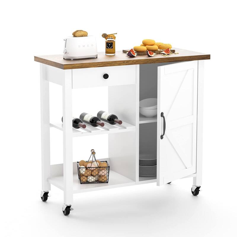 Coffee Cart, Farmhouse Coffee Bar Cart with Storage and Adjustable Shelves, Narrow Coffee Cart