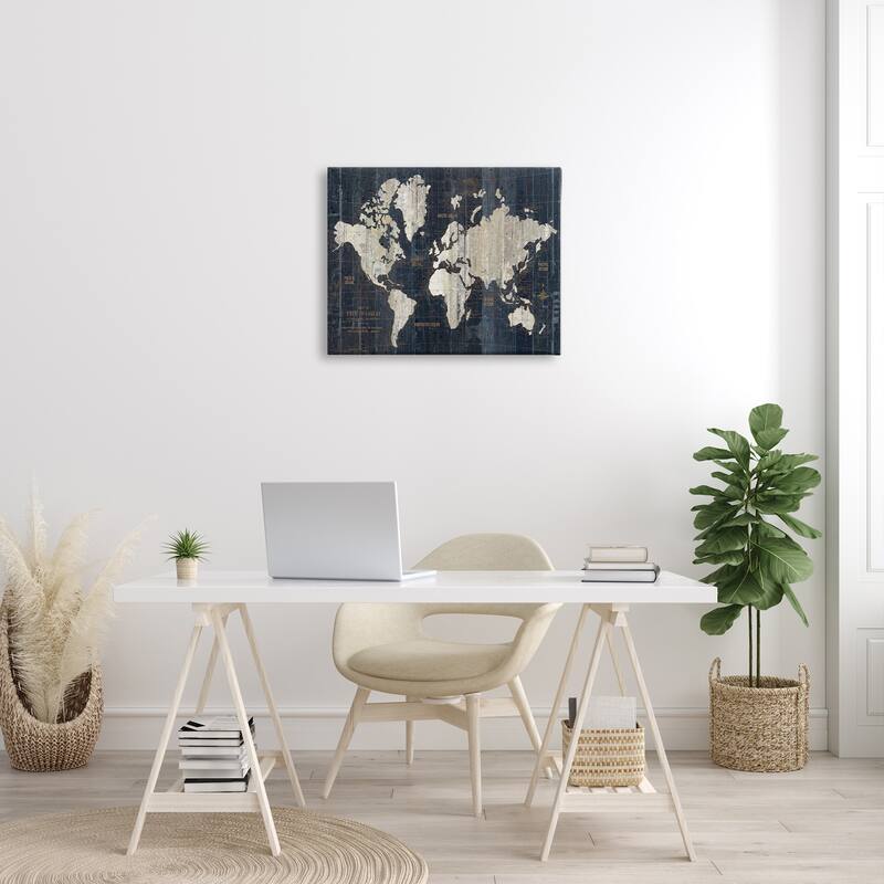 Stupell Distressed Antique World Map Rustic Aesthetic Canvas Wall Art - Off-White