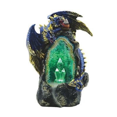 Q-Max 7" H Blue Dragon and crystal Backflow incense burner