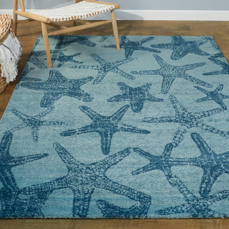 Leyton Nautical Solid Starfish Coastal Area Rug - 5'3" x 7' - Light Blue