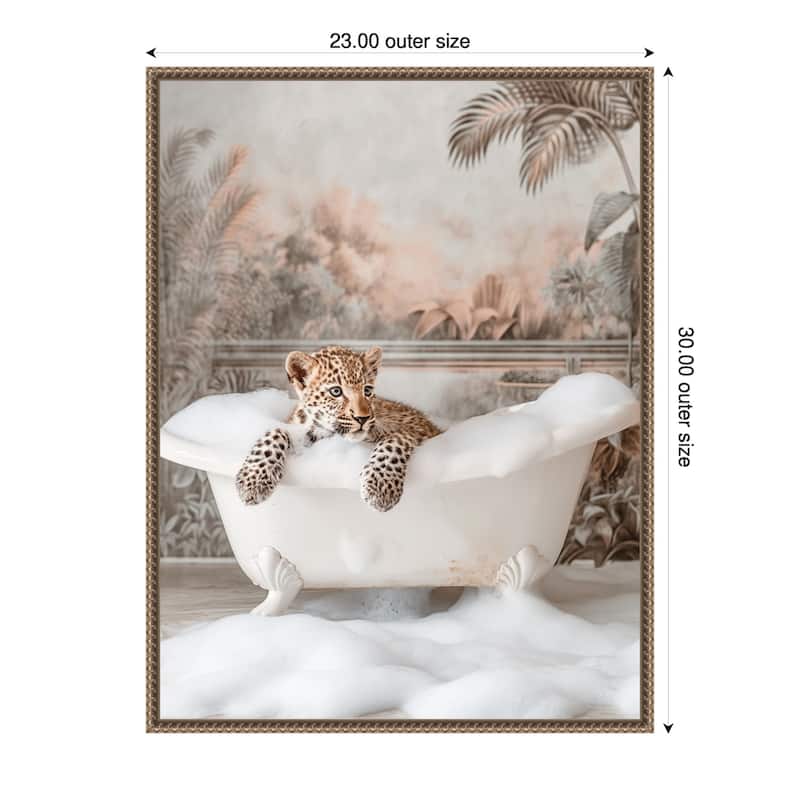 Leopard Bubble Delight by Niky Rahner Framed Canvas Wall Art - 23 x 30 in