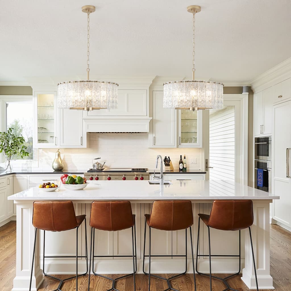5-Light Modern Round Drum Chandelier, Classic Semi Flush Mount Chandelier, Kitchen Island Pendant Light for Dining Room