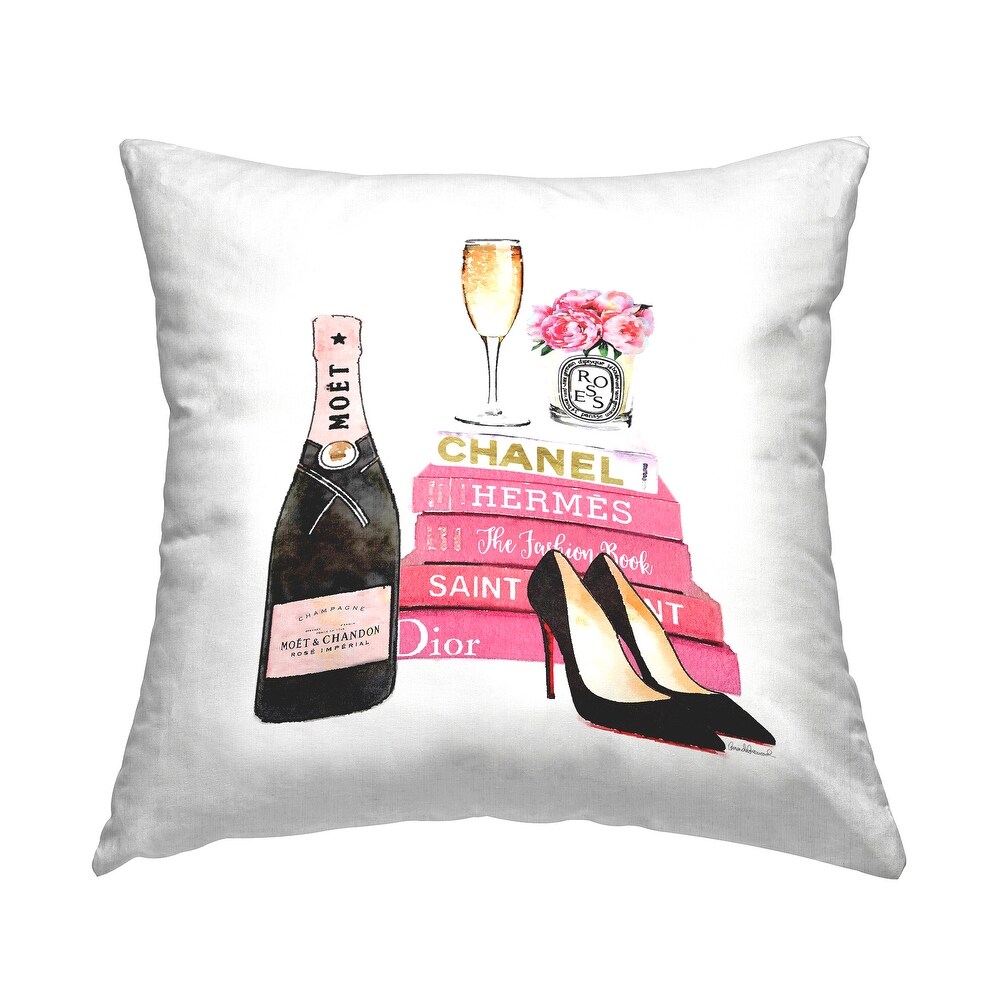 Stupell Industries Pink Gold Heels Bookstack Glam Fashion Design Decorative Printed Throw Pillow by Amanda Greenwood