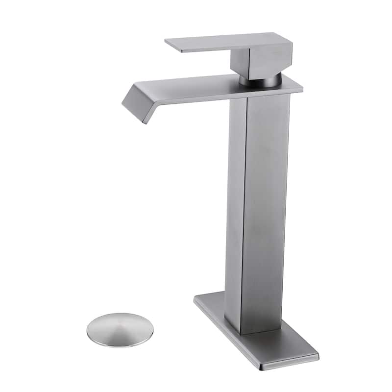 Waterfall Bathroom Sink Single Handle Faucet with Pop Up Drain, No Overflow, Corrosion and Rust Resistant