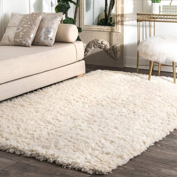 slide 2 of 11, nuLOOM Ivory Handmade Soft and Plush Solid New Zealand/ Indian Wool Shag Rug