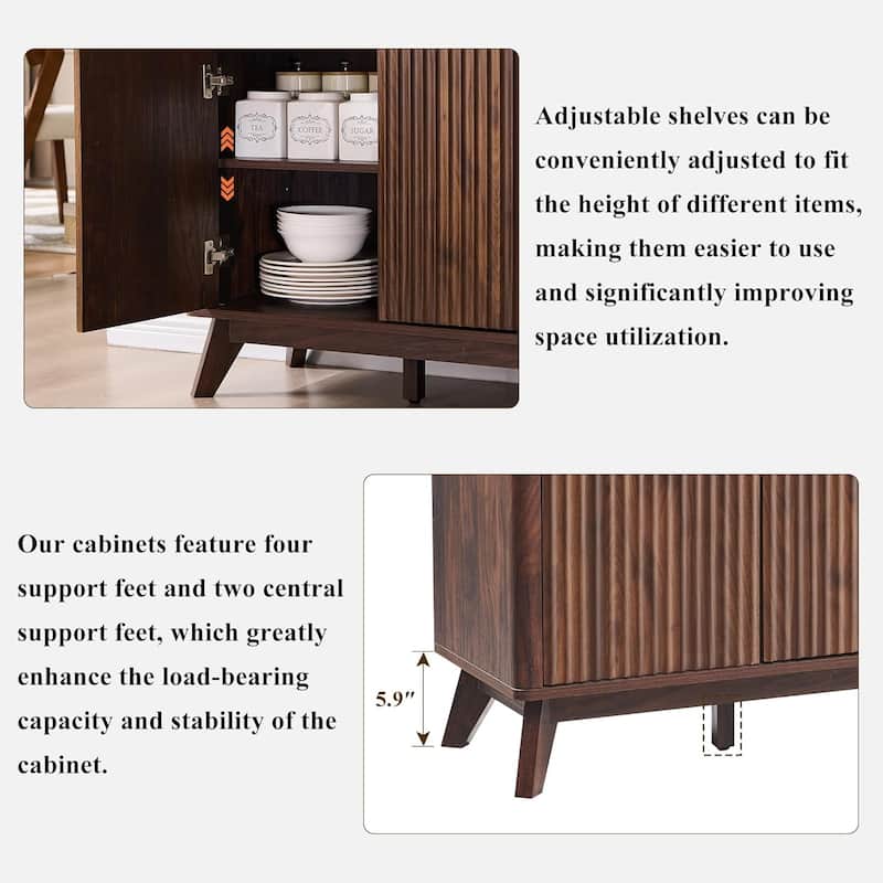 Modern Fluted Buffet Sideboard Cabinet, Buffet Table Coffee/Wine Bar