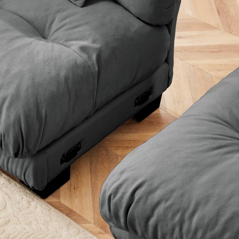 133.8" Chenille U-Shaped Cloud Sectional Sofa (3-Seater Modular) with 2 Ottomans