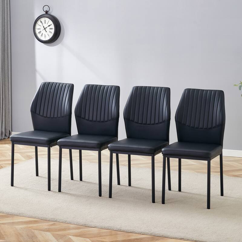 Luxury Simple Chair - Set of 4 White PU Material High Resilience Dining Chair, Chair Back Has a Vertical Stripe Design