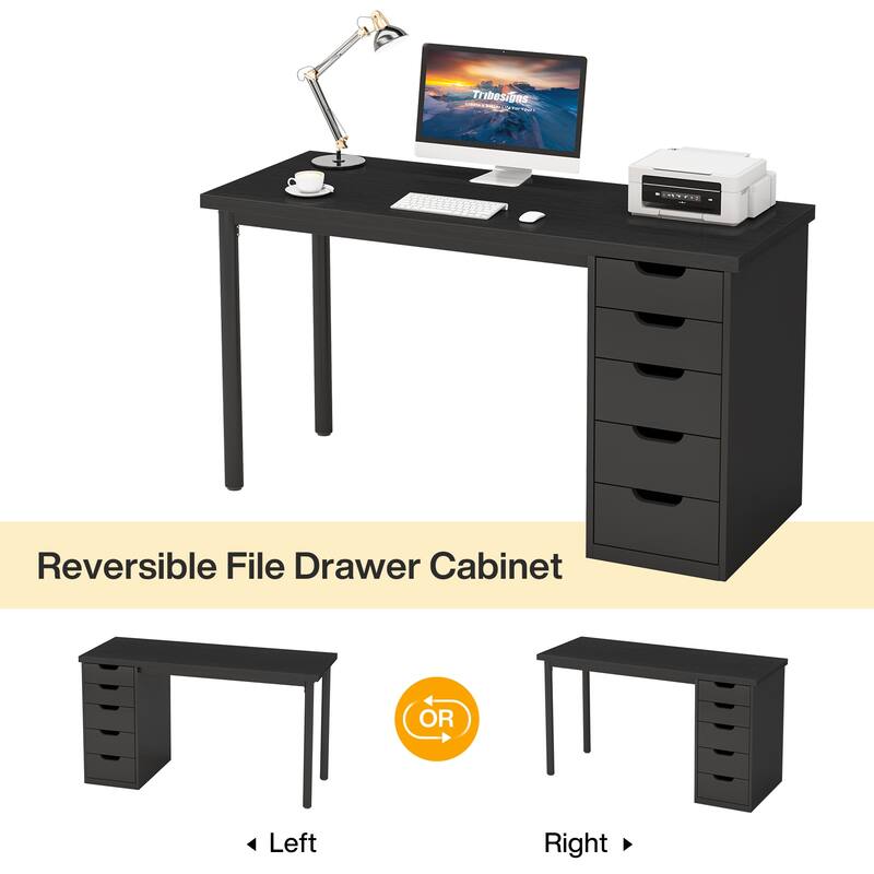 PC/Computer Desk with 5 Reversible Drawers, Home Office Desk with Storage, Laptop Desk Study Writing Table Workstation
