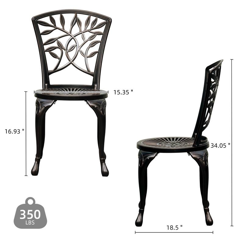 Moasis Set of 2 Cast Aluminum Outdoor Dining Chairs Patio Bistro Chairs for Backyard