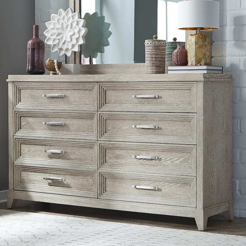 Belmar Washed Taupe & Silver Champagne Dresser & Mirror