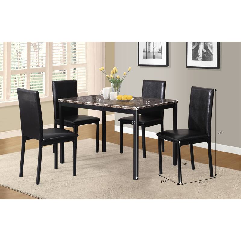 Kitchen Dining Table Set Cafe Dining Table Set Rectangular Dining Table Set with Faux Marble Finish Table Top and 4 Chairs Black