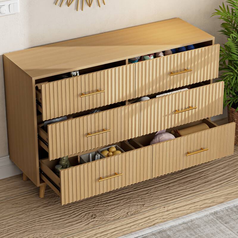 Modern Vertical Stripe 6-Drawer Dresser Multipurpose Storage