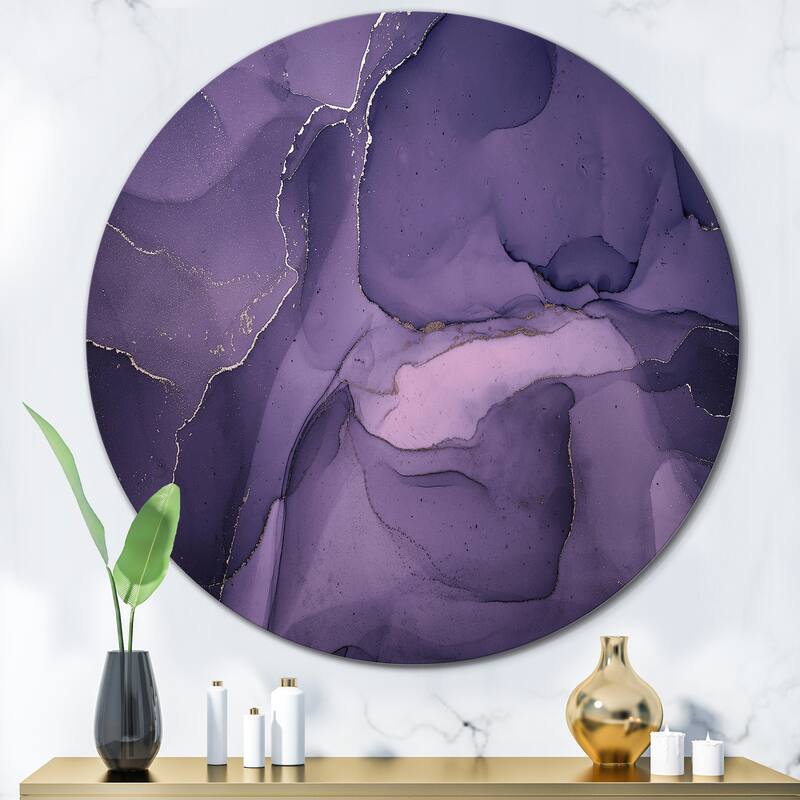 Designart 'Purple And Grey Marble Ink Clouds II' Modern Metal Circle Wall Art - 36x36 - Disc of 36 Inch