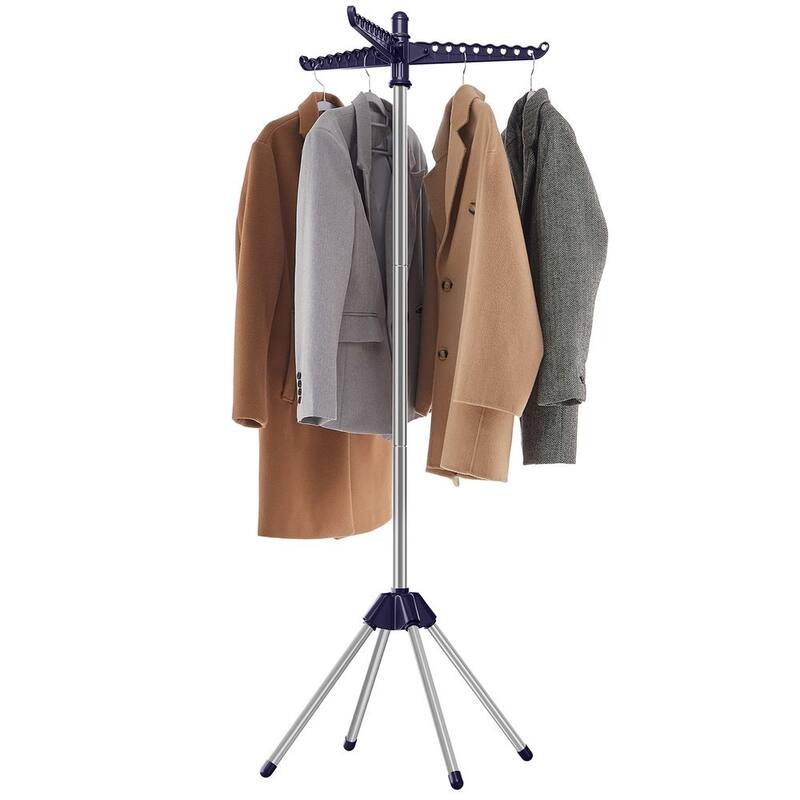 Stainless Steel Foldable Clothes Drying Rack with 360° Rotatable Arms Large Capacity and Space-Saving Design - 1-Tier - Blue-Silver