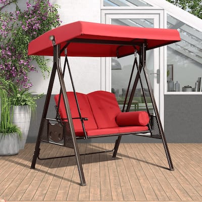 PURPLE LEAF Terra Red Deluxe Outdoor Patio Porch Swing with Weather Resistant Steel Frame, Cushions and Pillow Included
