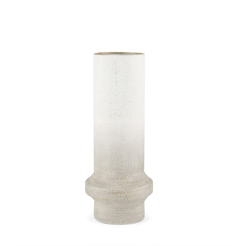 16" Off White And Gold Metal Cylinder Table Vase - 6.69