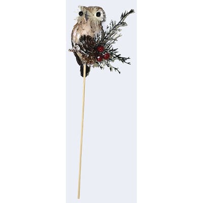 3" Owl on Branch on 8" Wood Pick, Set of 2