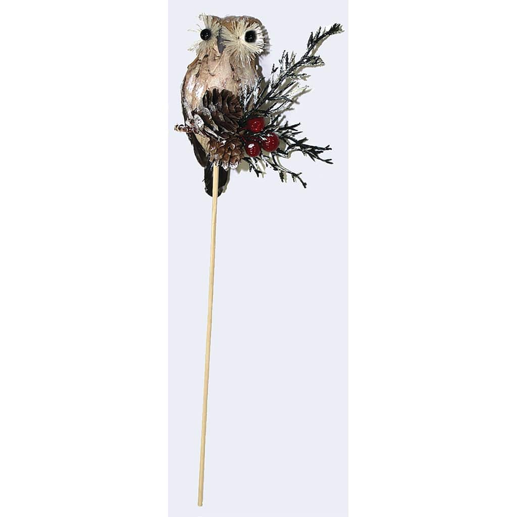 3" Owl on Branch on 8" Wood Pick, Set of 2