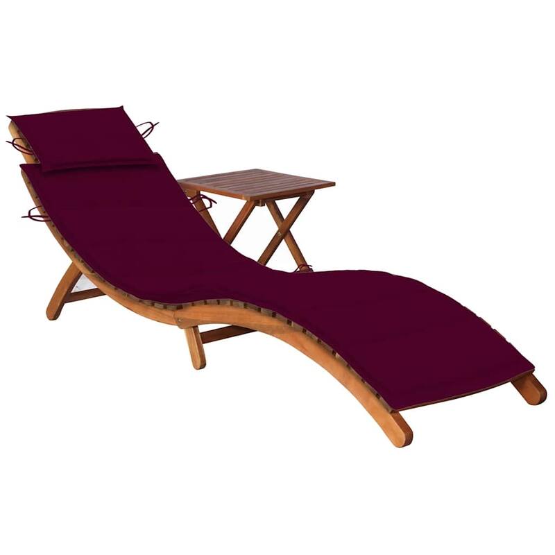 vidaXL Patio Sun Lounger with Cushion Solid Acacia Wood - 72.4" x 21.7" x 25.2"
