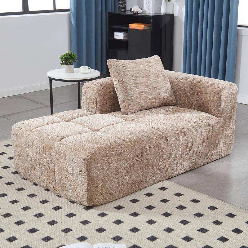 Chenille Loveseat Sofa, Minimalist Modular Sleeper for Living Room - khaki