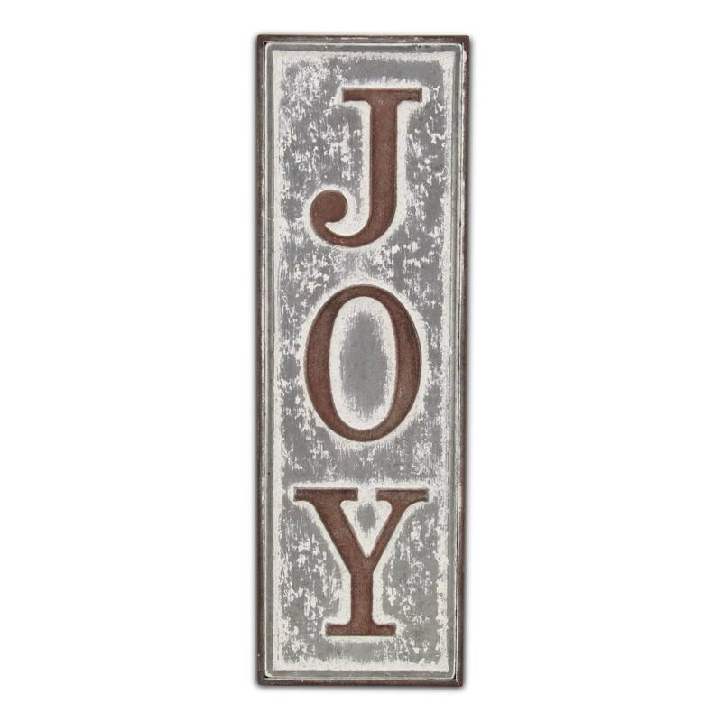 HomeRoots 19" X 6" Gray and Brown Handcrafted Joy Metal Wall Decor